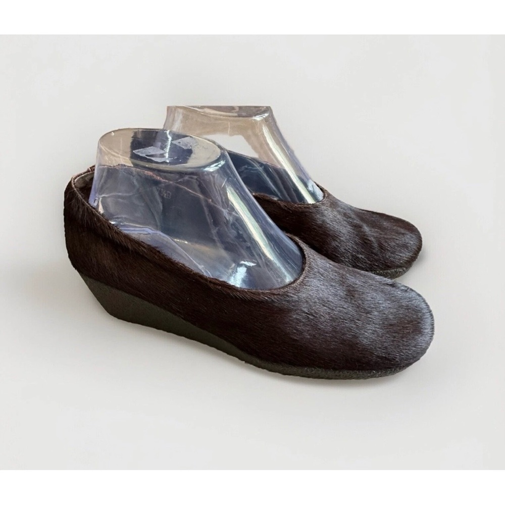 Via Spiga Italy Women’s Real Fur Wedge Size 7.5 Brown Mobwife Boho Retro 70s